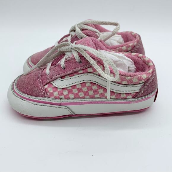 Vans Infant Old Skool Crib Trainers Checkered Pink/White Size 4 Casual Sneakers - Picture 7 of 11